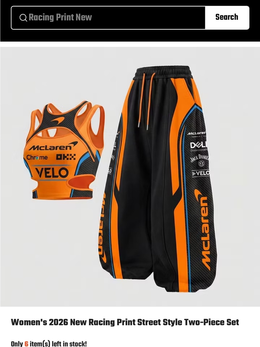 McLaren Orange & Black Racing Two-Piece Set